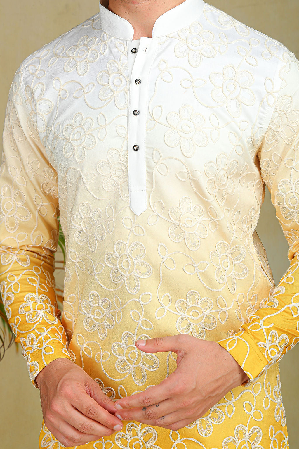 Cream & Yellow Ombre Kurta - The Absolute House Of Design
