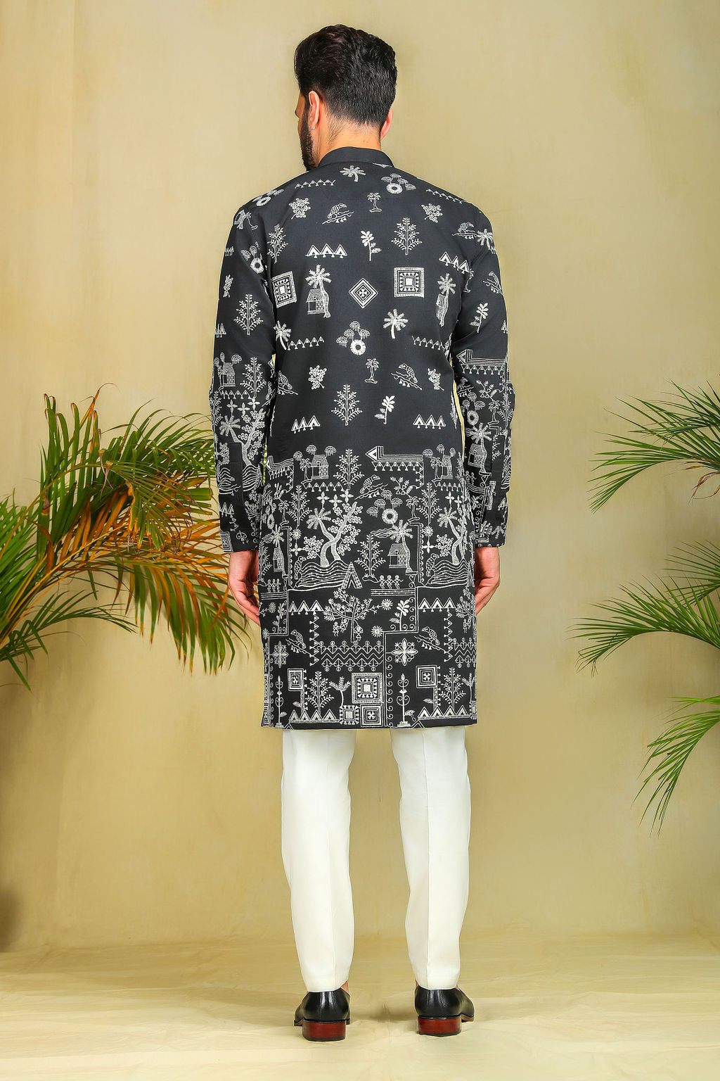Midnight Black Motif Embroidery Kurta - The Absolute House Of Design