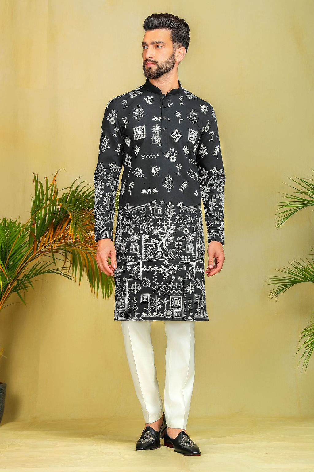 Midnight Black Motif Embroidery Kurta - The Absolute House Of Design