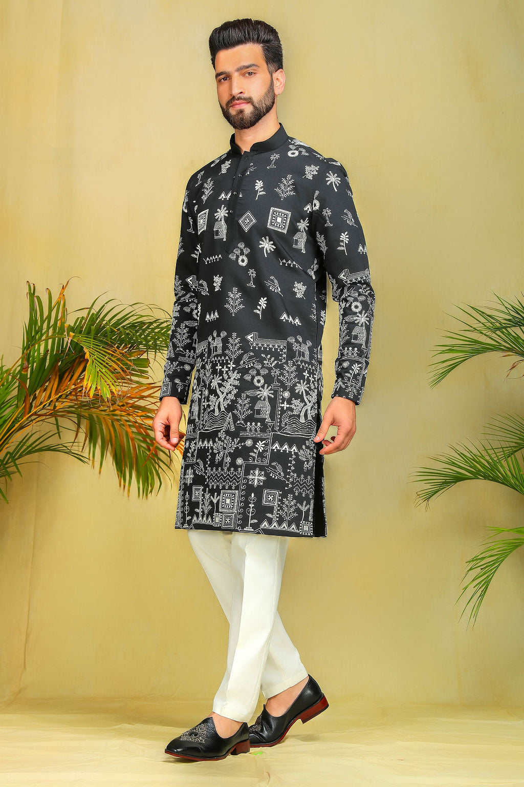 Midnight Black Motif Embroidery Kurta - The Absolute House Of Design