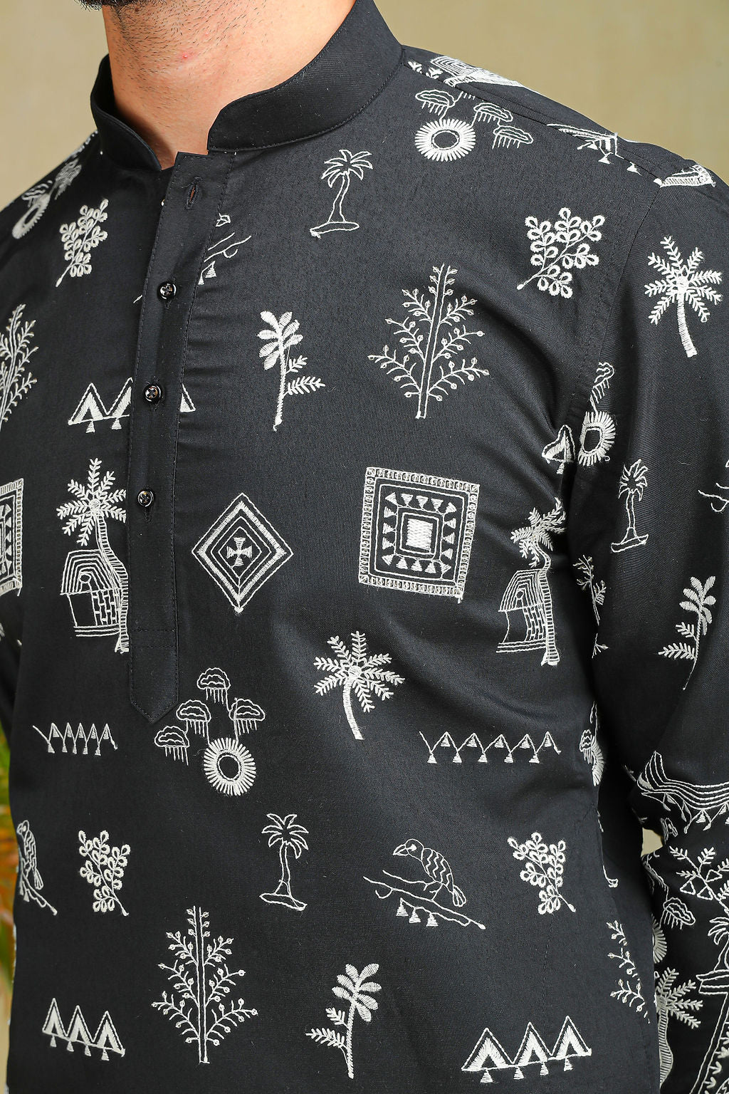 Midnight Black Motif Embroidery Kurta - The Absolute House Of Design