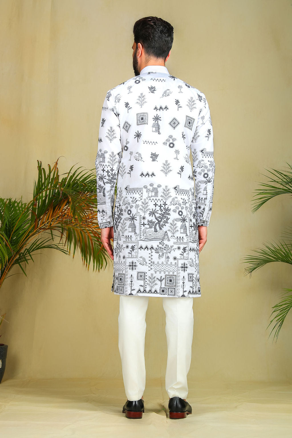 White & Black Motif Embroidery Kurta - The Absolute House Of Design