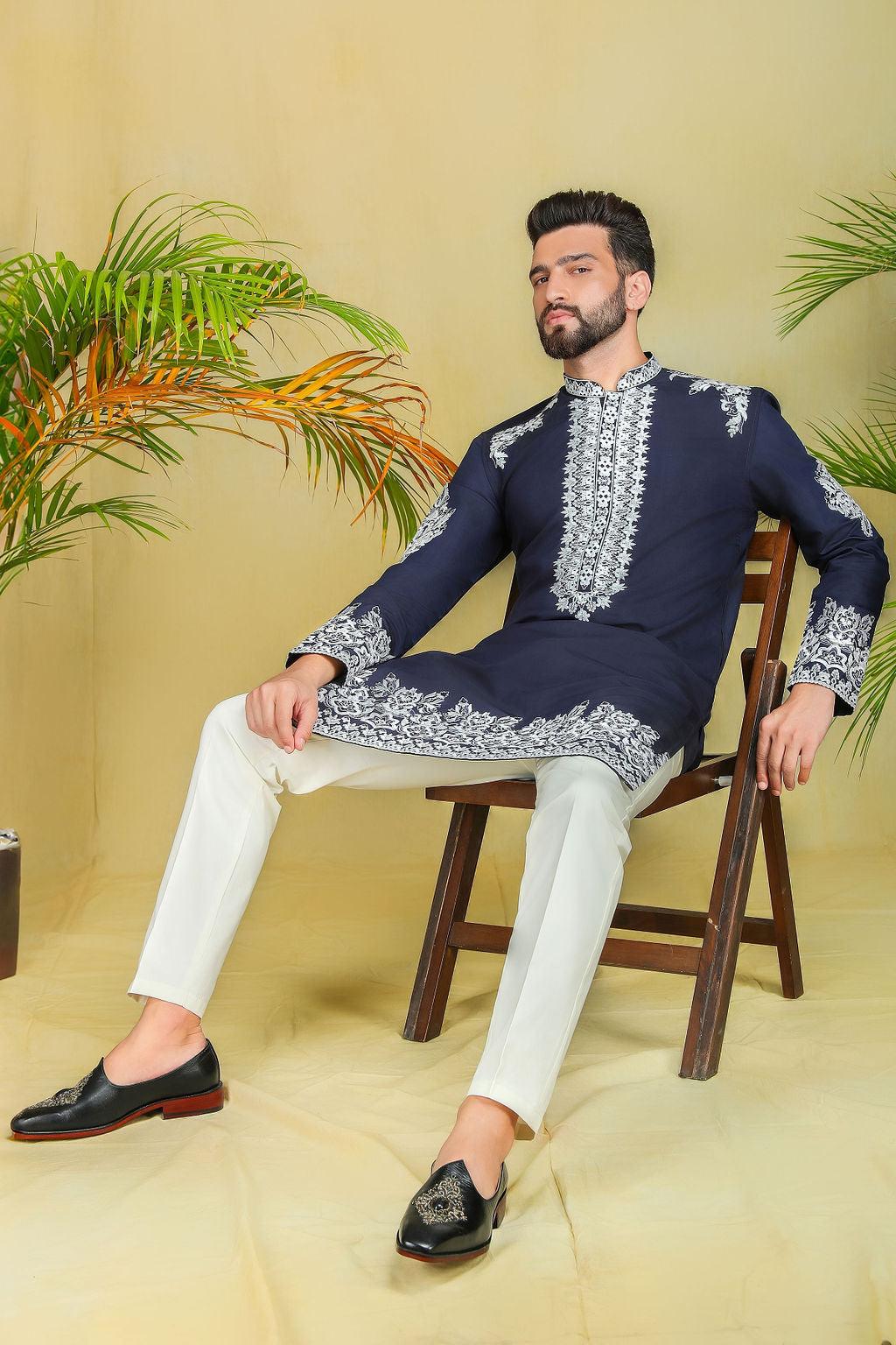 Sapphire Blue threadwork Kurta set - The Absolute House Of Design