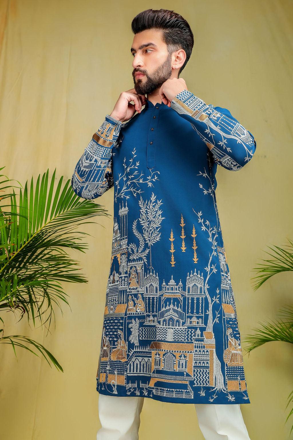 Peacock blue Threadwork kurta set - The Absolute House Of Design
