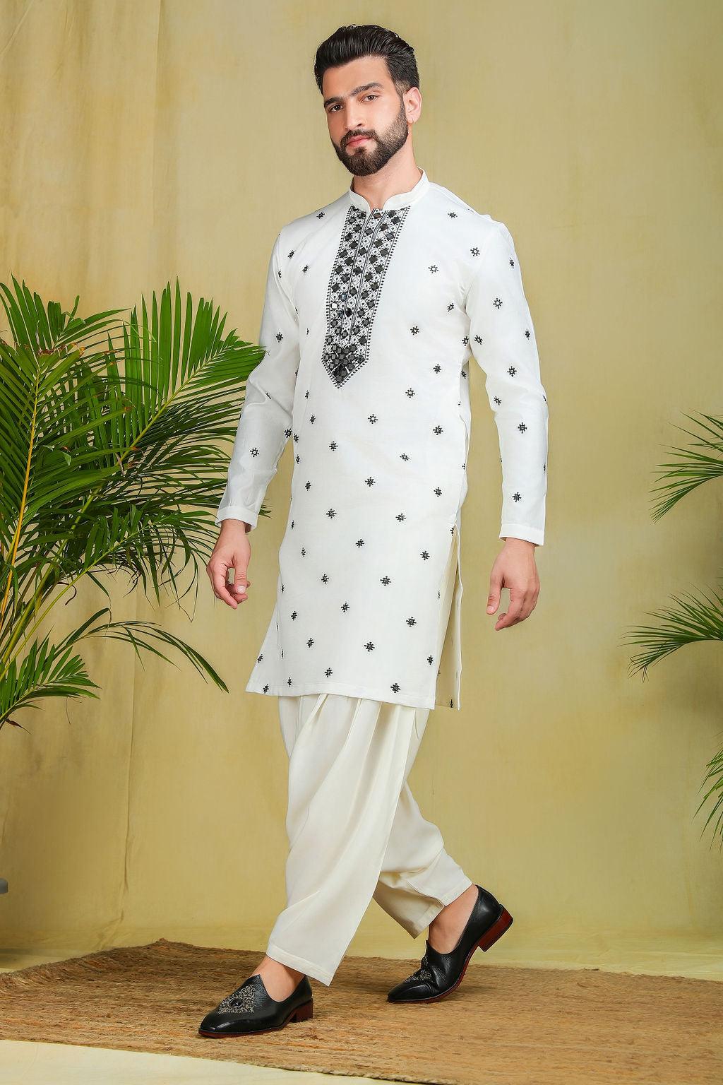 Black & White mirror work kurta - The Absolute House Of Design