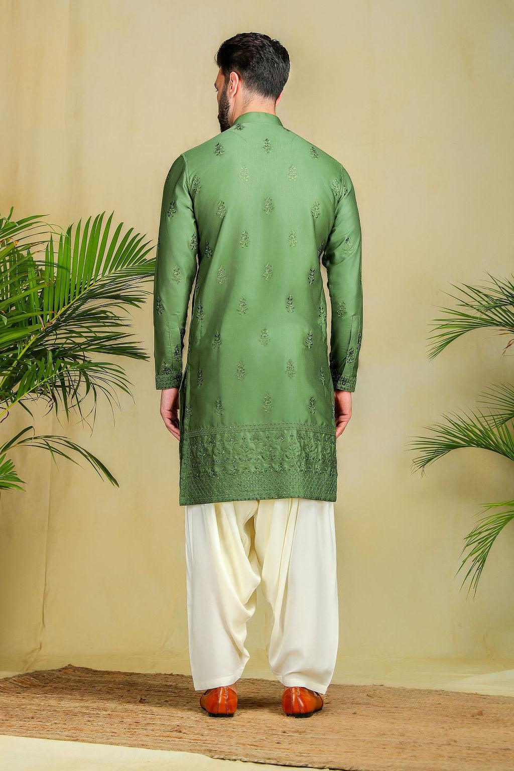Olive green Pathani Set - The Absolute House Of Design
