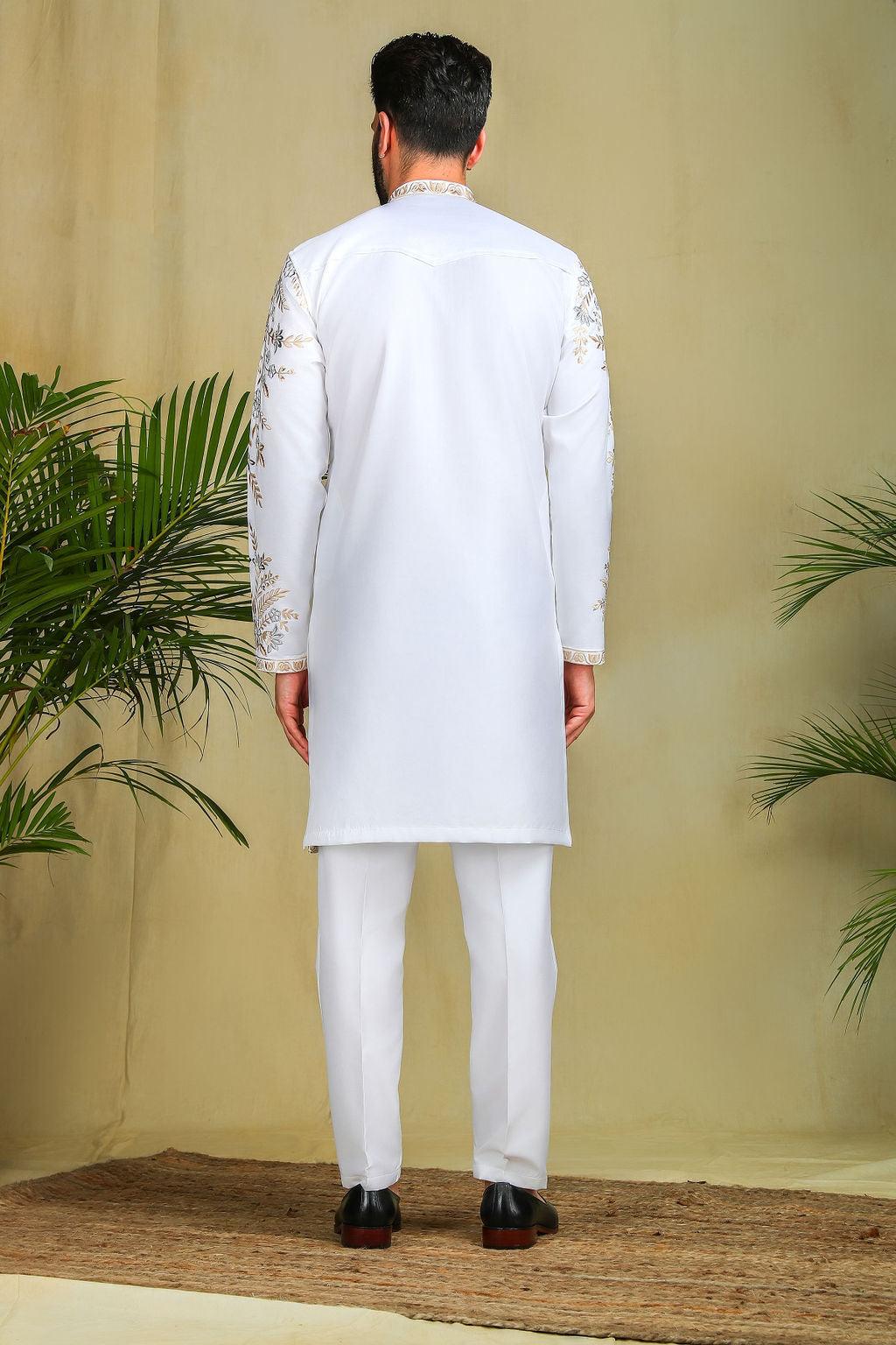 White & Gold Threadwork kurta set - The Absolute House Of Design