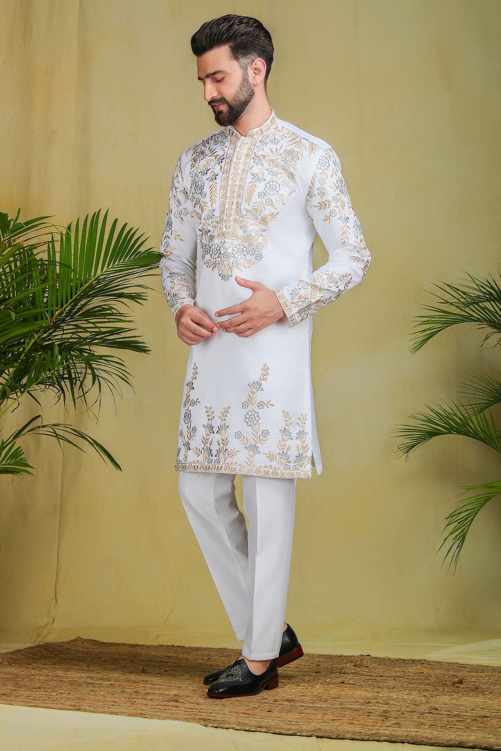 White & Gold Threadwork kurta set - The Absolute House Of Design