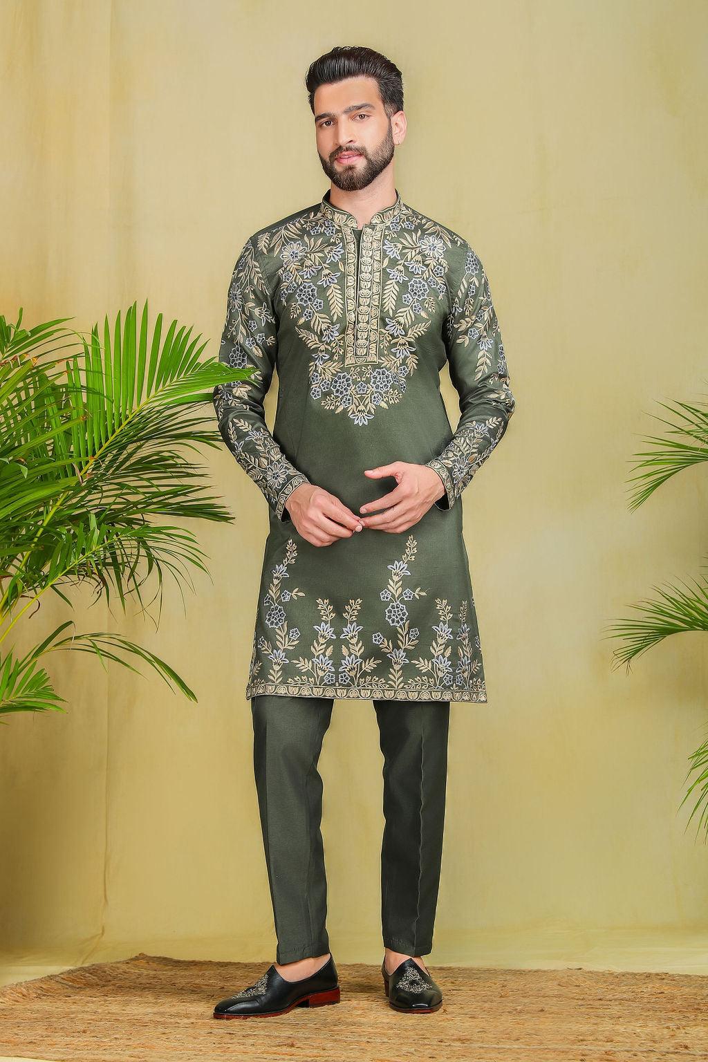 Sage green emroidery kurta set - The Absolute House Of Design