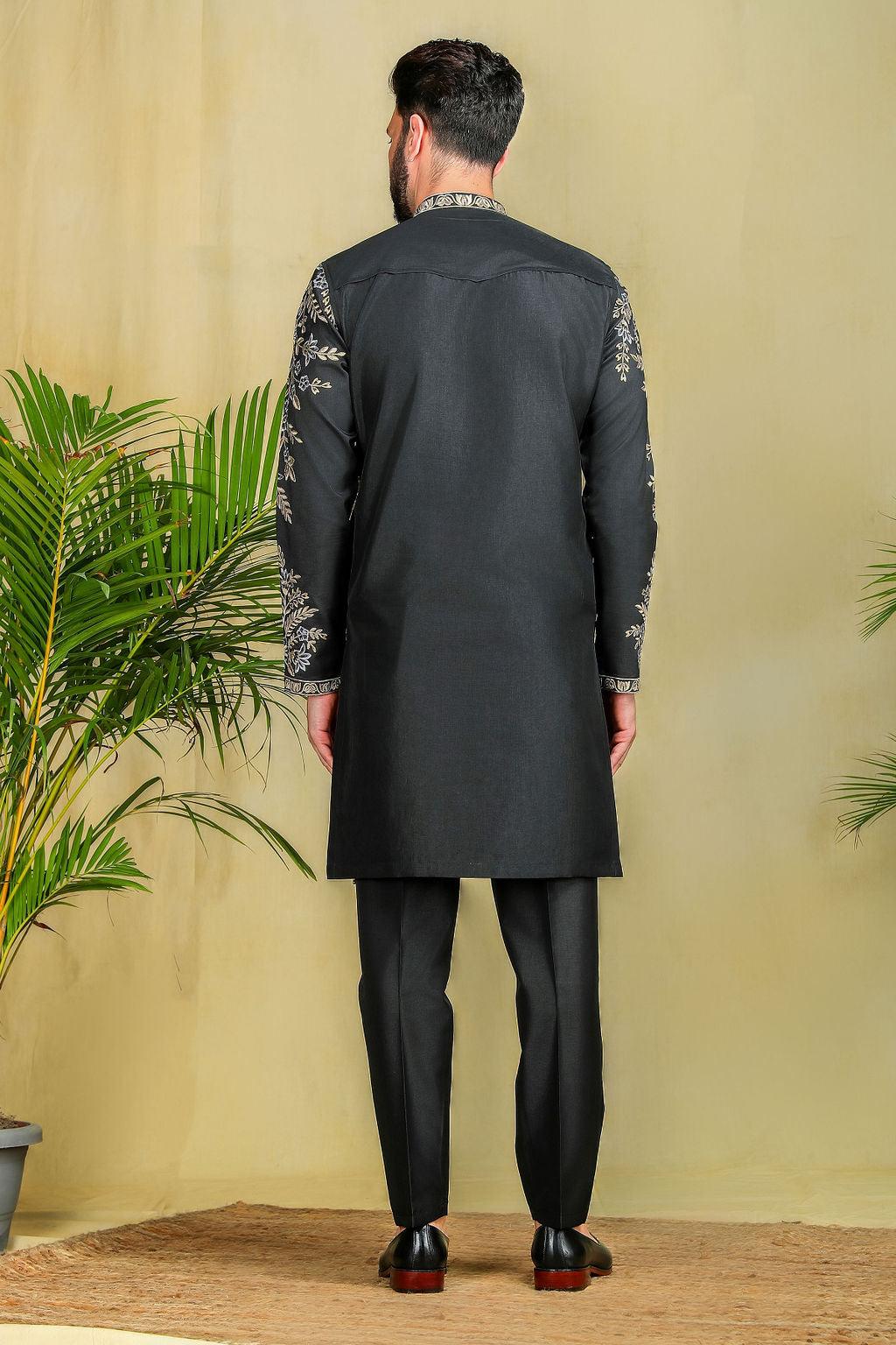 Black neck threadwork kurta set - The Absolute House Of Design