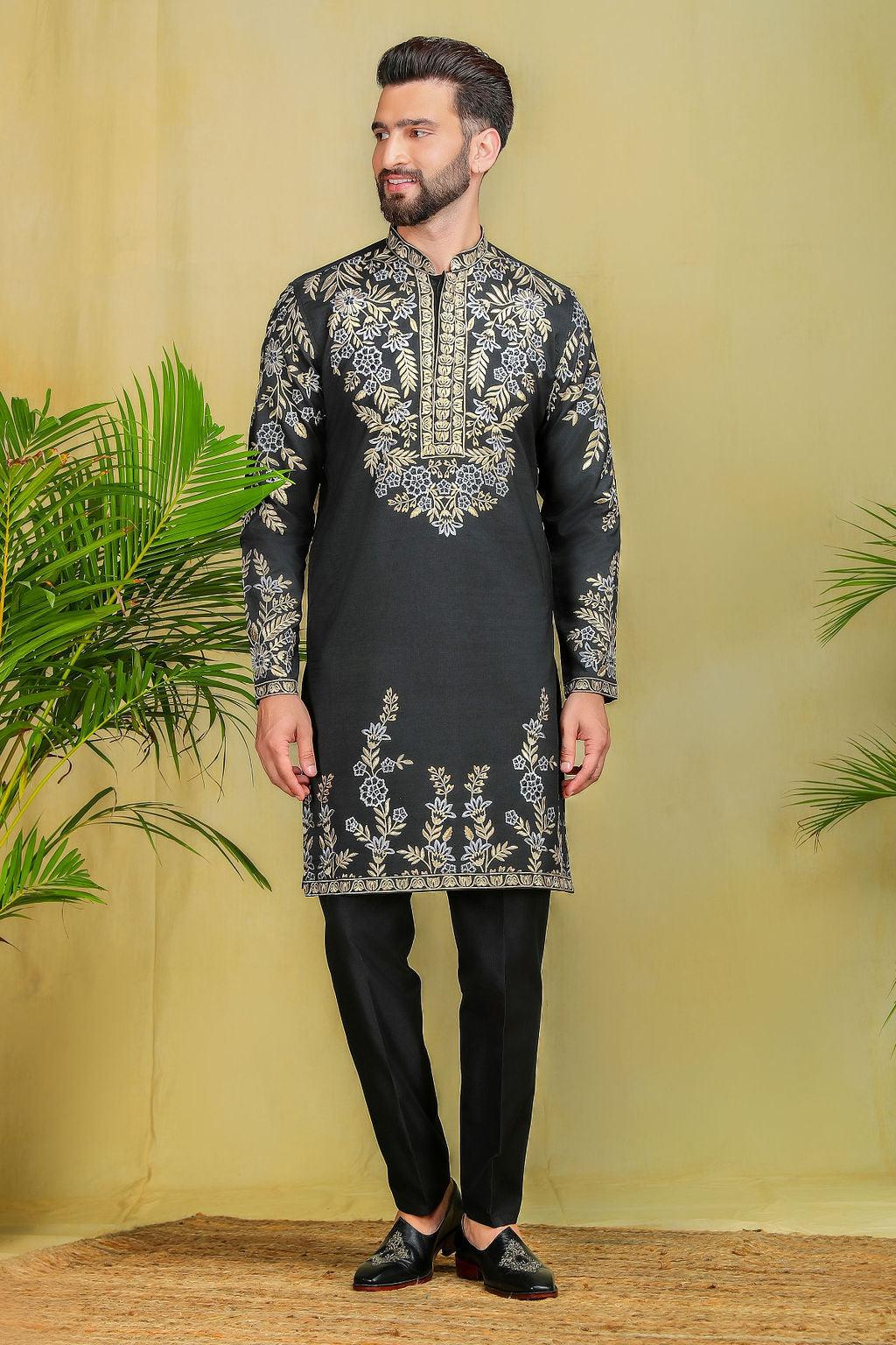 Black neck threadwork kurta set - The Absolute House Of Design
