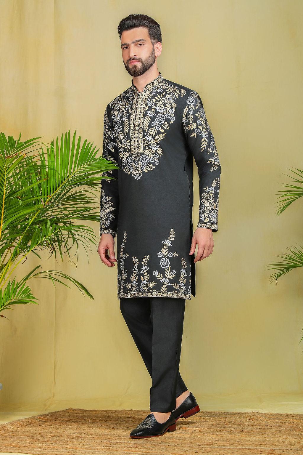 Black neck threadwork kurta set - The Absolute House Of Design