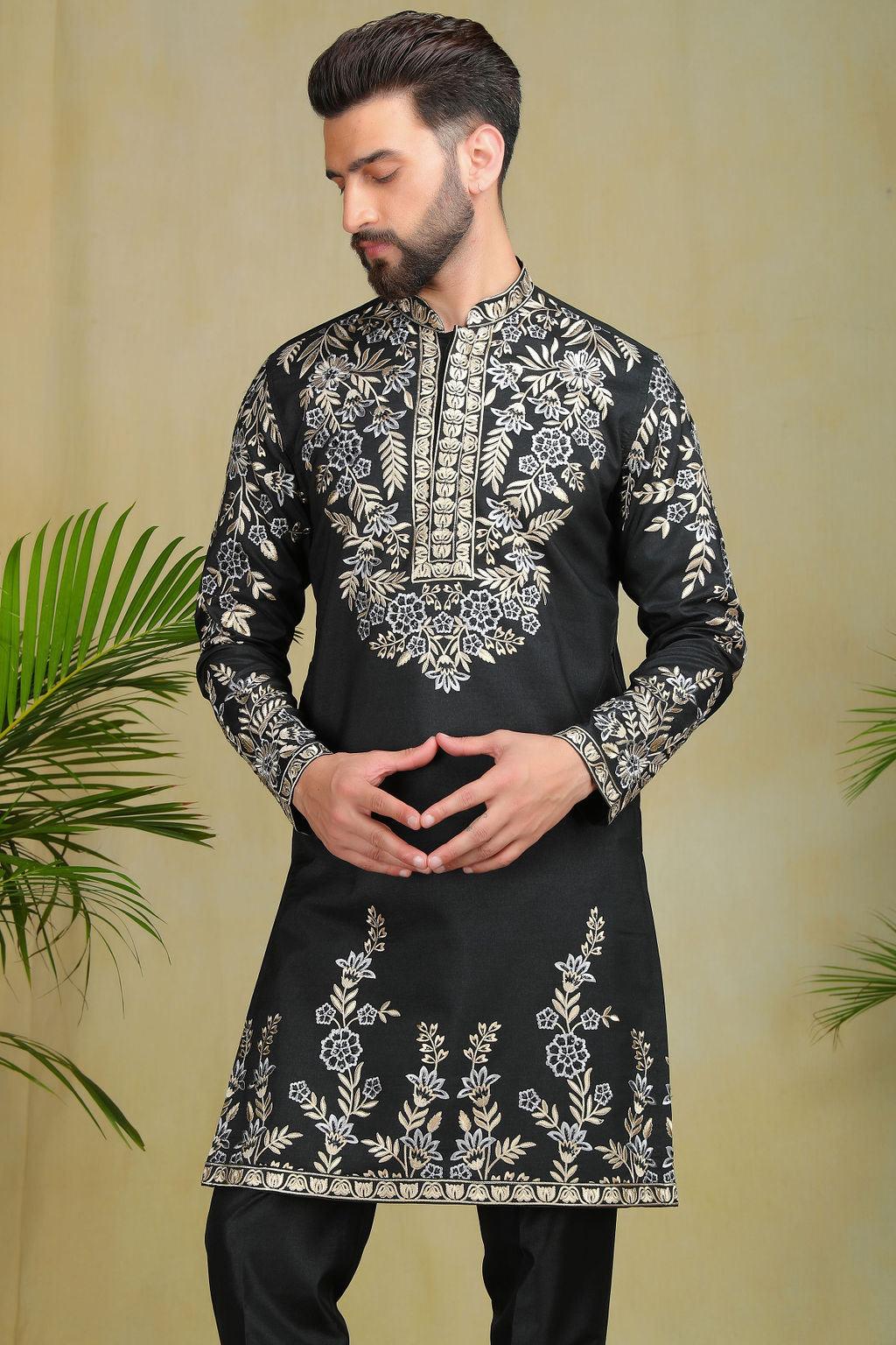 Black neck threadwork kurta set - The Absolute House Of Design