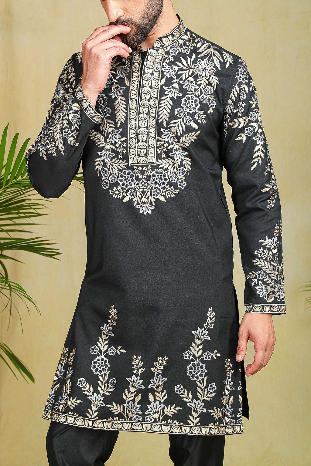 Black neck threadwork kurta set - The Absolute House Of Design