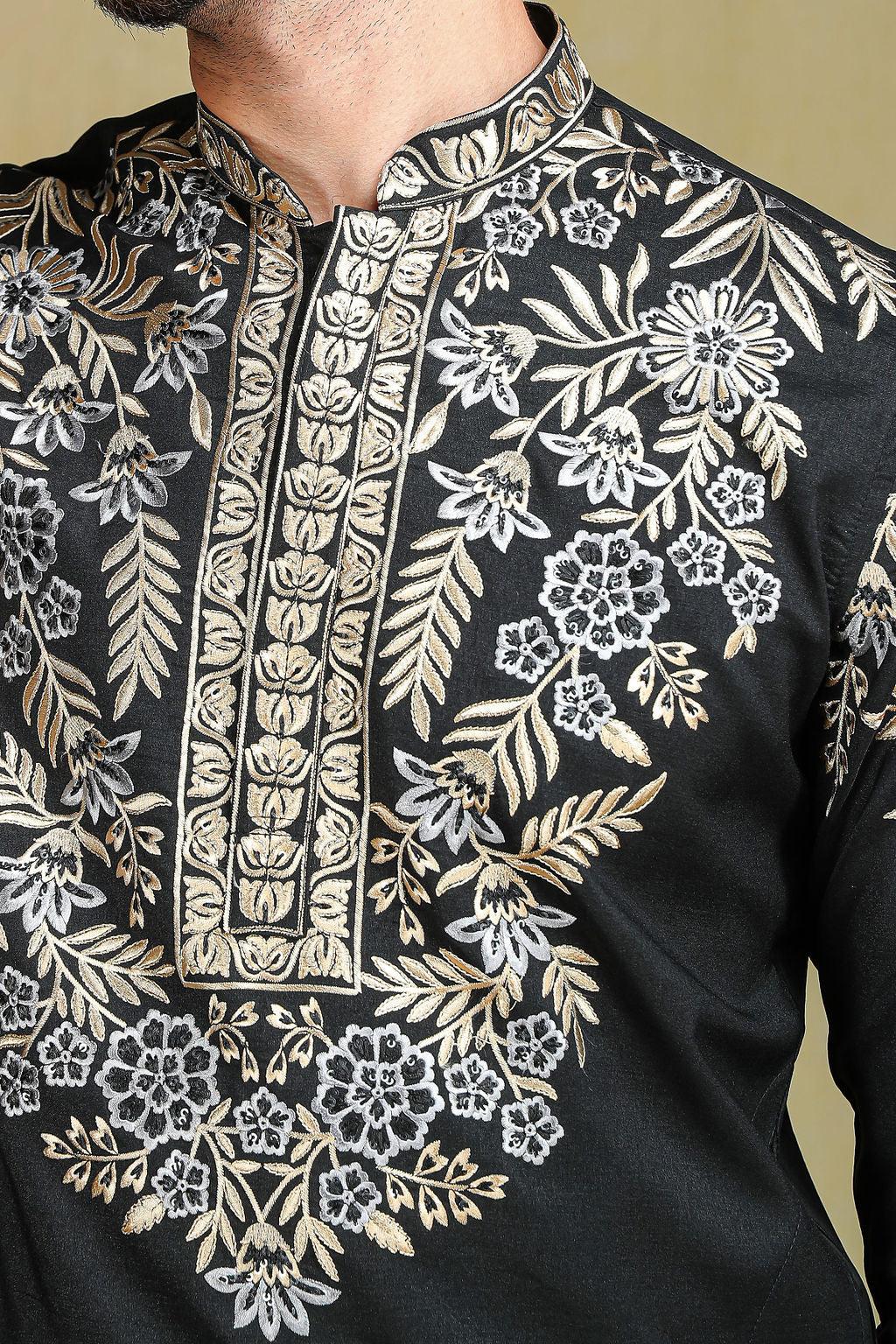 Black neck threadwork kurta set - The Absolute House Of Design