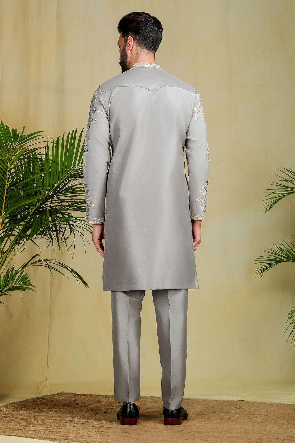 Silver threadwork kurta set - The Absolute House Of Design