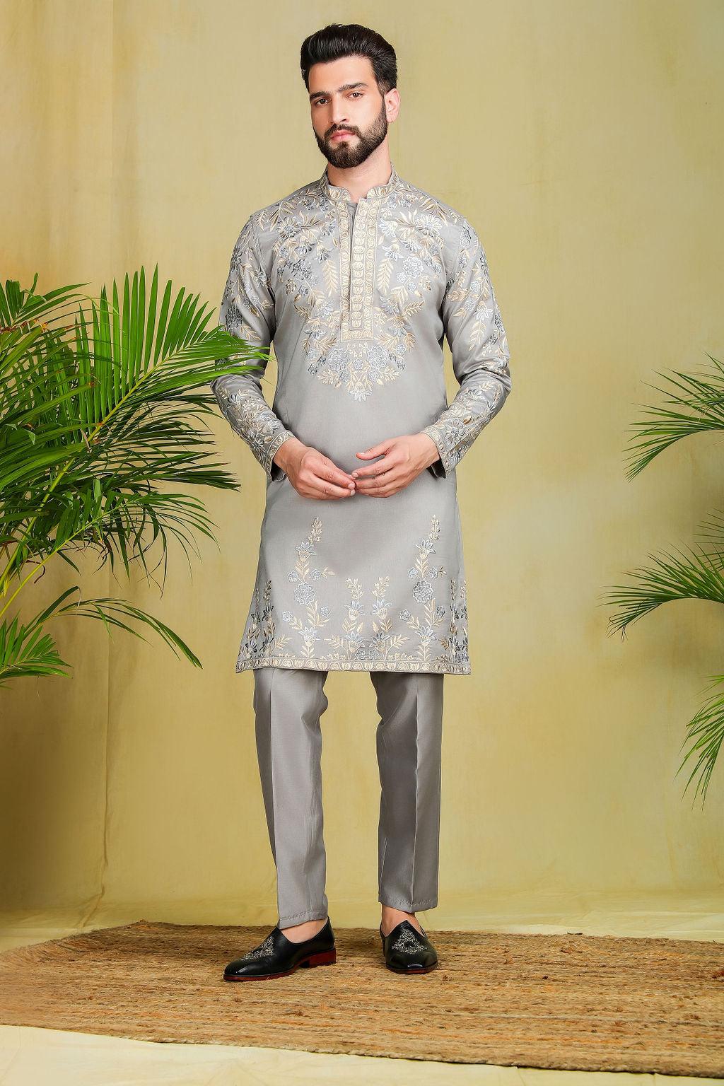 Silver threadwork kurta set - The Absolute House Of Design