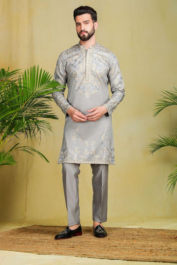Silver threadwork kurta set - The Absolute House Of Design
