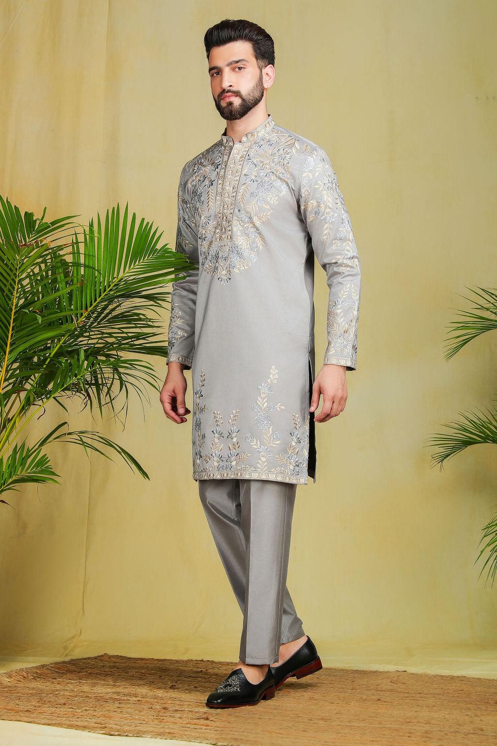 Silver threadwork kurta set - The Absolute House Of Design