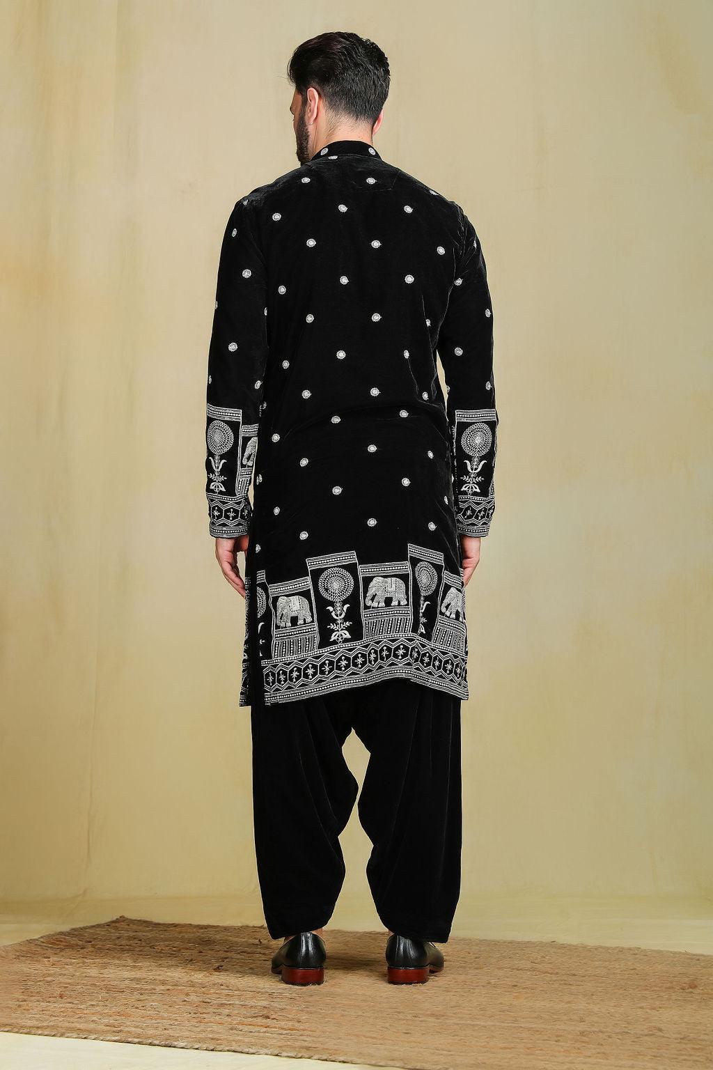 Black velvet pathani set - The Absolute House Of Design