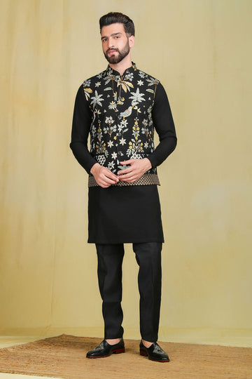 Black kurta set with Embroidery jacket - The Absolute House Of Design
