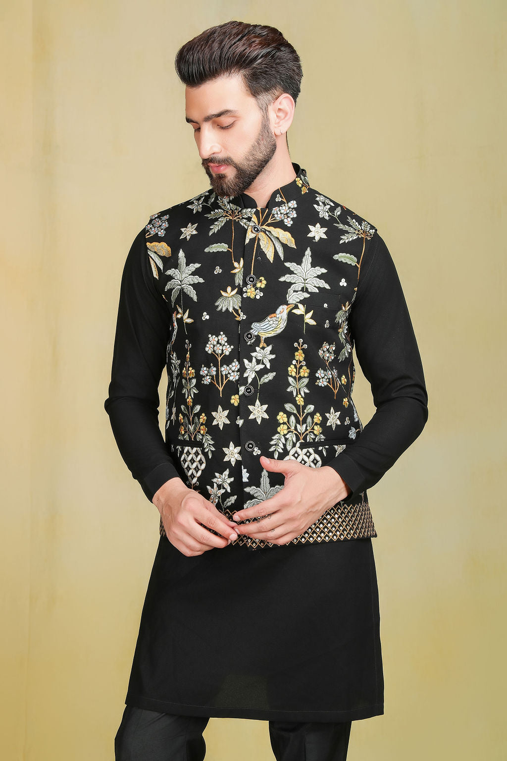 Black kurta set with Embroidery jacket - The Absolute House Of Design