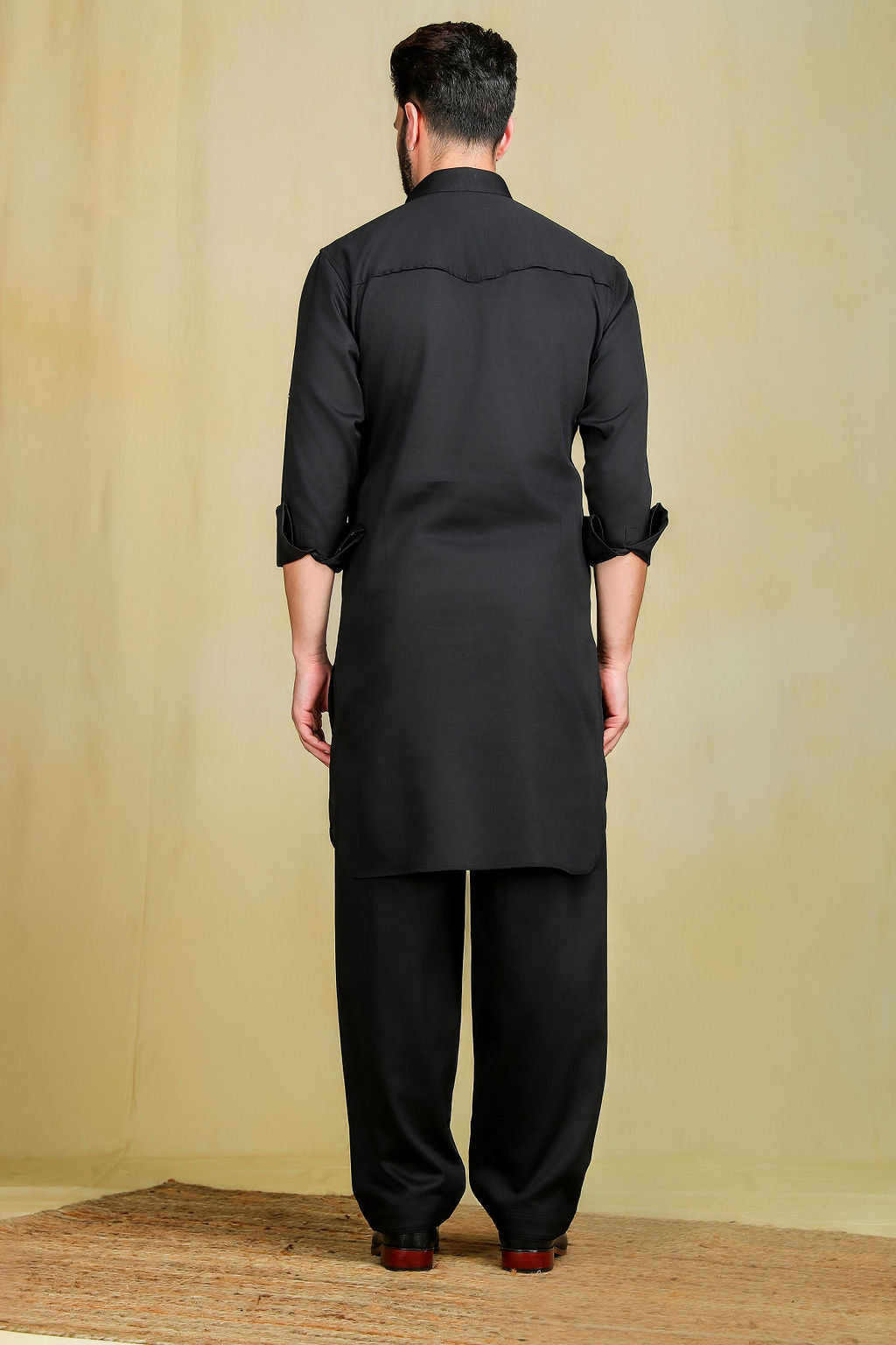 Solid Black Pathani set - The Absolute House Of Design