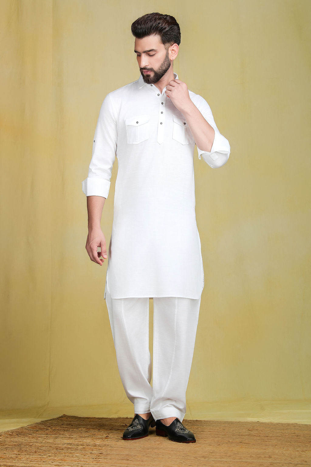 Solid White pathani set - The Absolute House Of Design