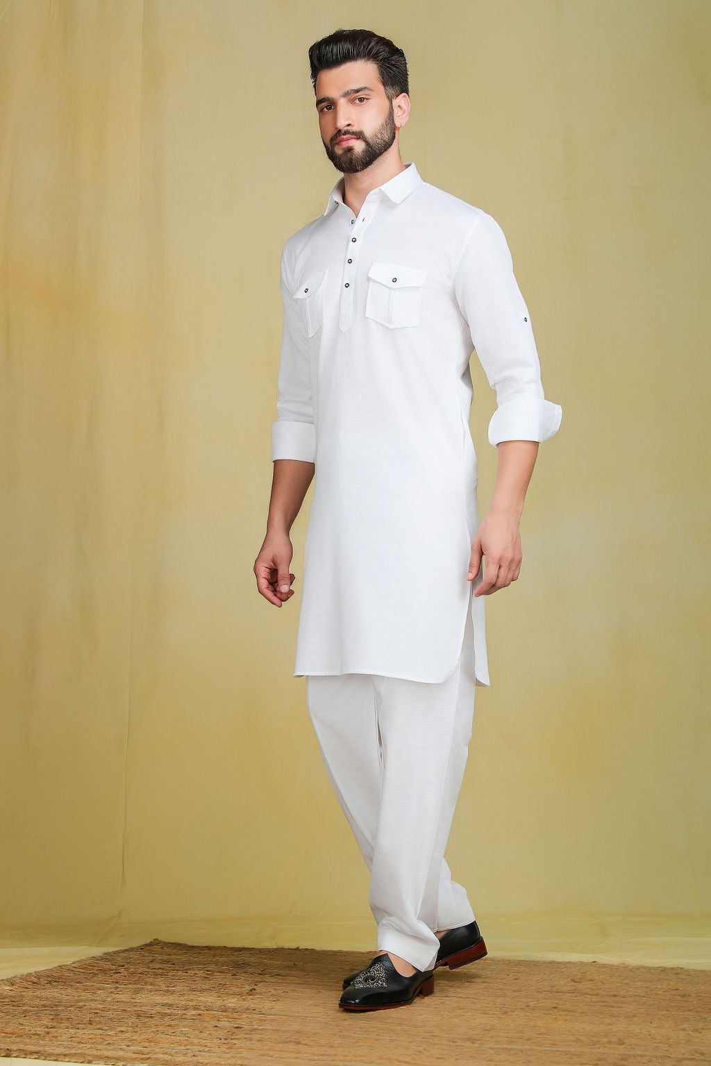 Solid White pathani set - The Absolute House Of Design
