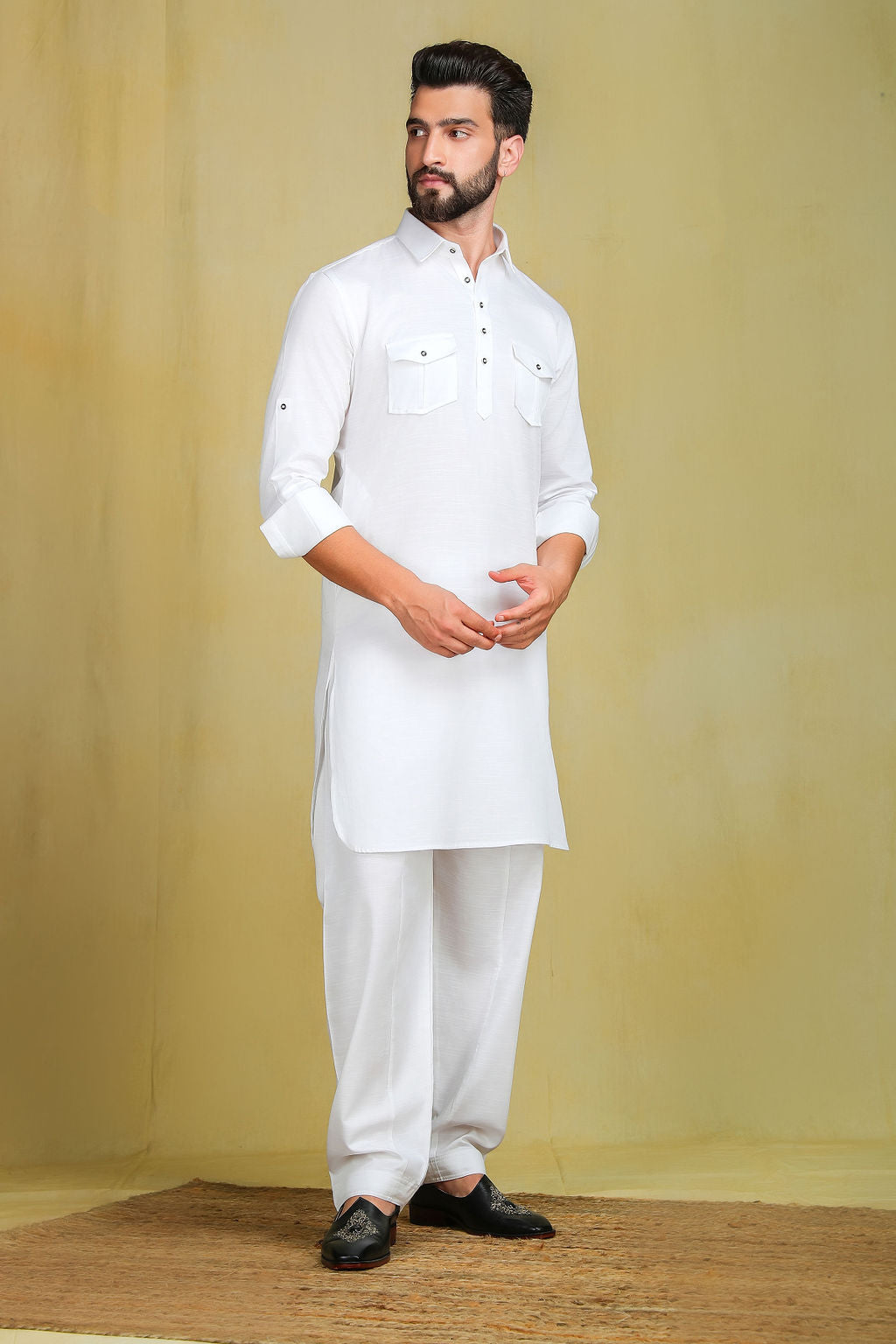 Solid White pathani set - The Absolute House Of Design
