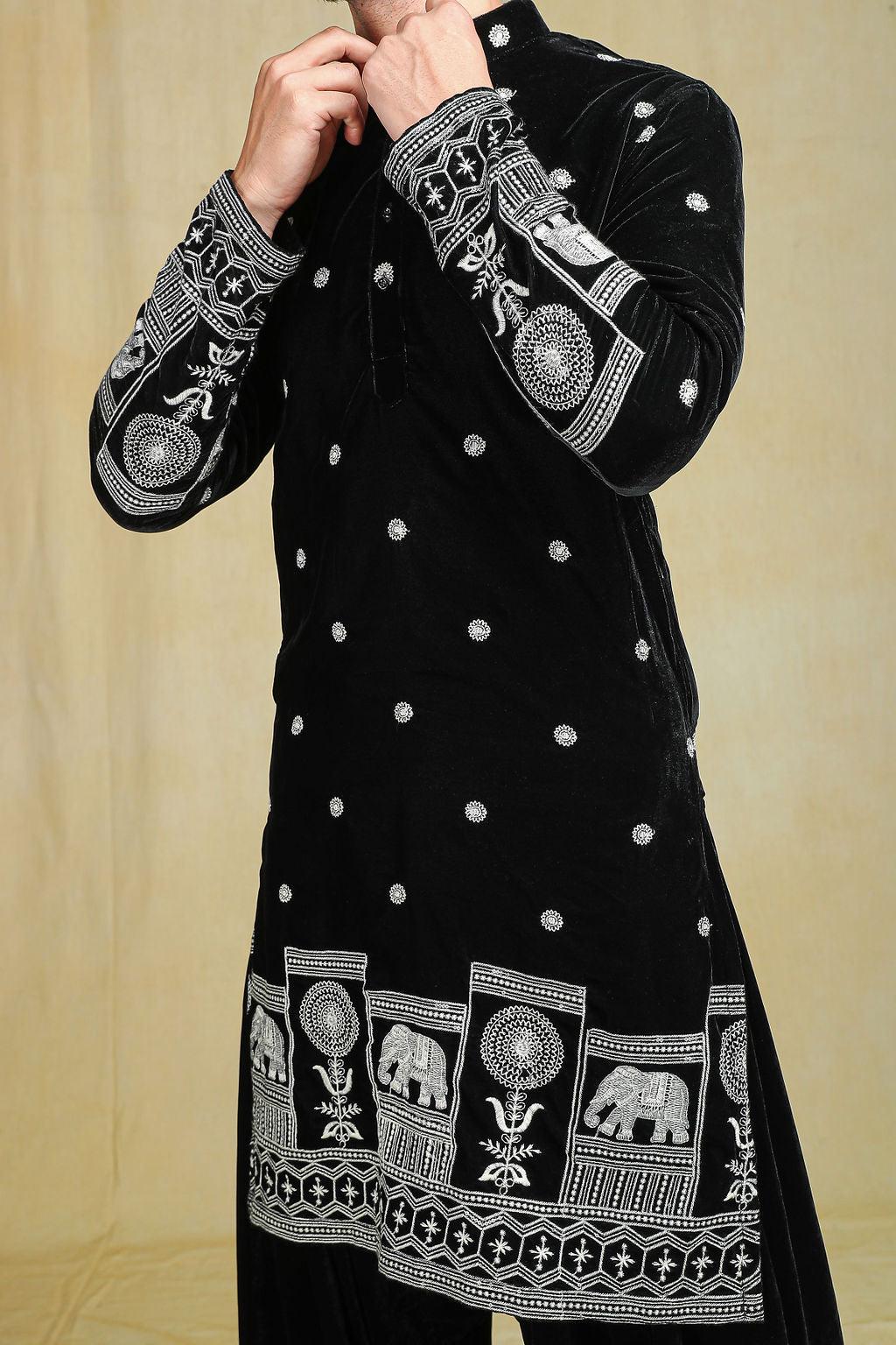 Black velvet pathani set - The Absolute House Of Design