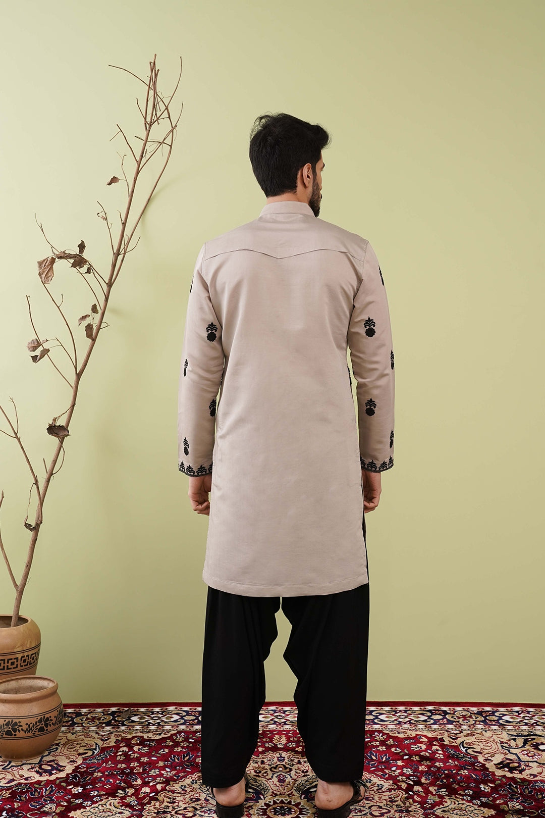 Beige & Black Neck work dupatta Kurta - The Absolute House Of Design