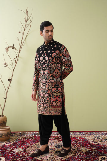 Black & Rust Heavy Embroided Kurta - The Absolute House Of Design