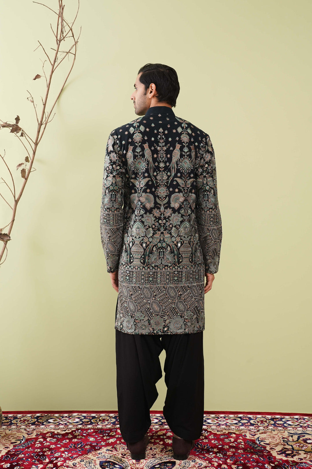 Rama Green Kurta with Heavy embroidery & Ghera - The Absolute House Of Design