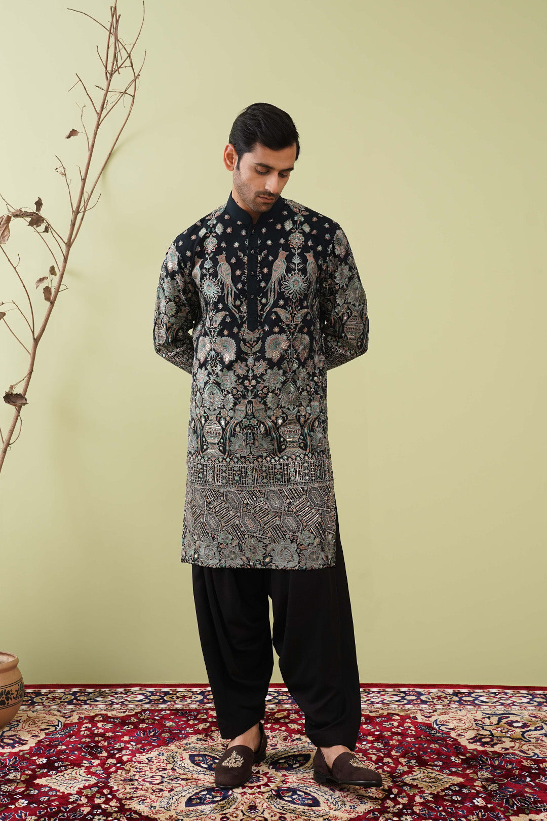 Rama Green Kurta with Heavy embroidery & Ghera - The Absolute House Of Design