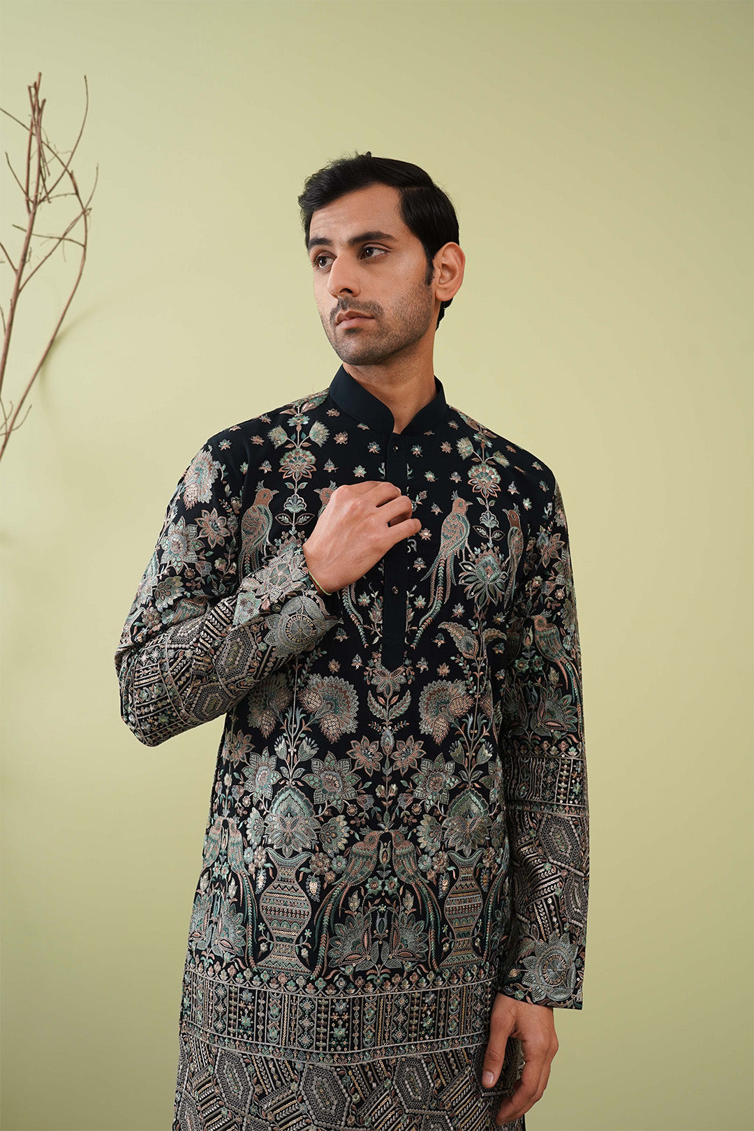 Rama Green Kurta with Heavy embroidery & Ghera - The Absolute House Of Design
