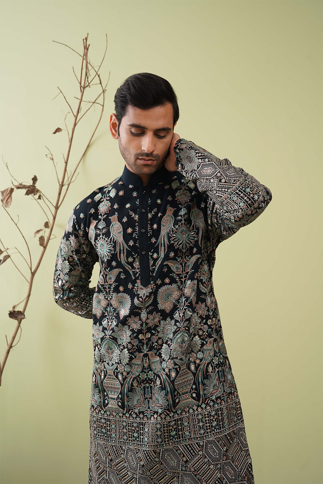 Rama Green Kurta with Heavy embroidery & Ghera - The Absolute House Of Design