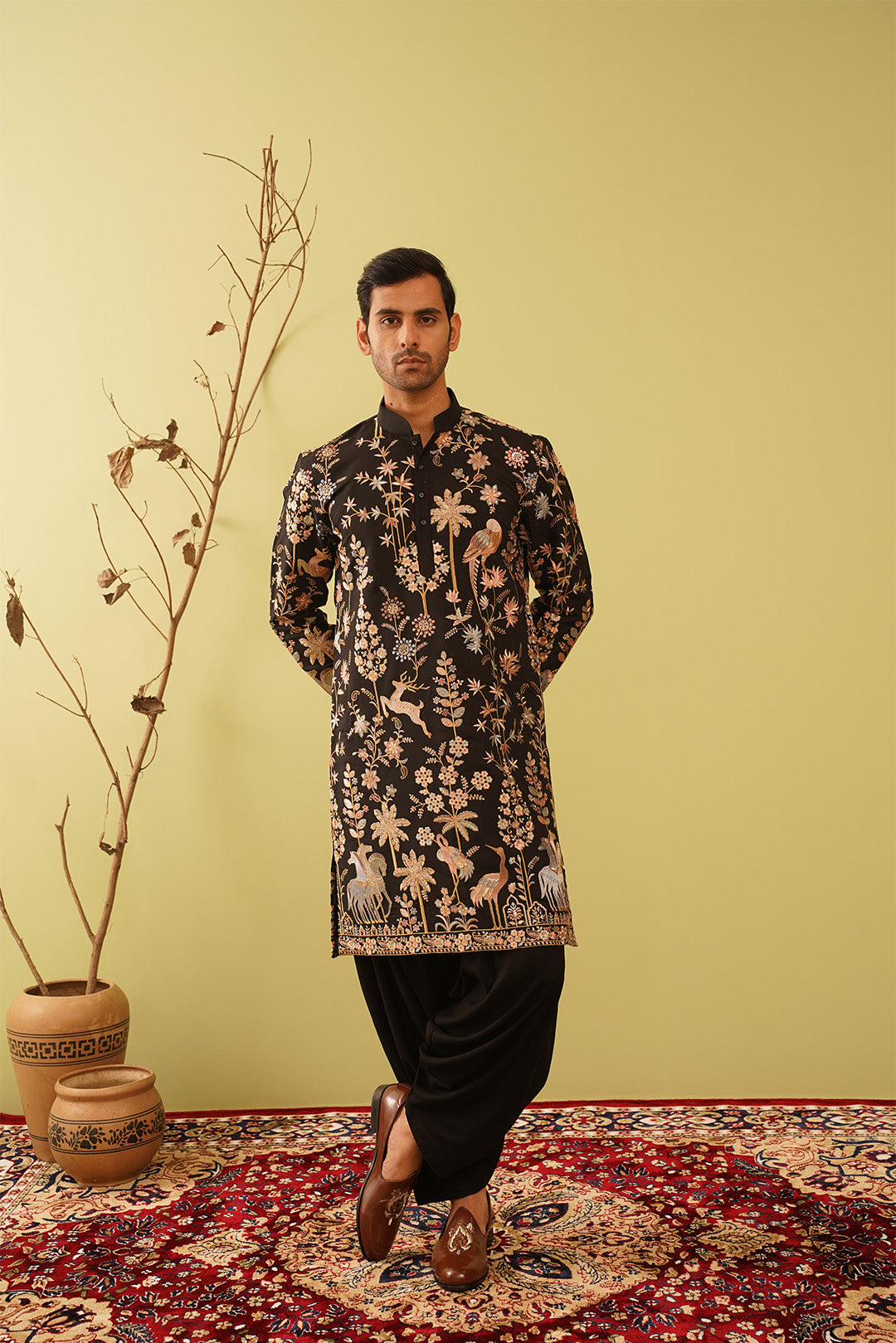 Black Threadwork Motifs Kurta Set - The Absolute House Of Design