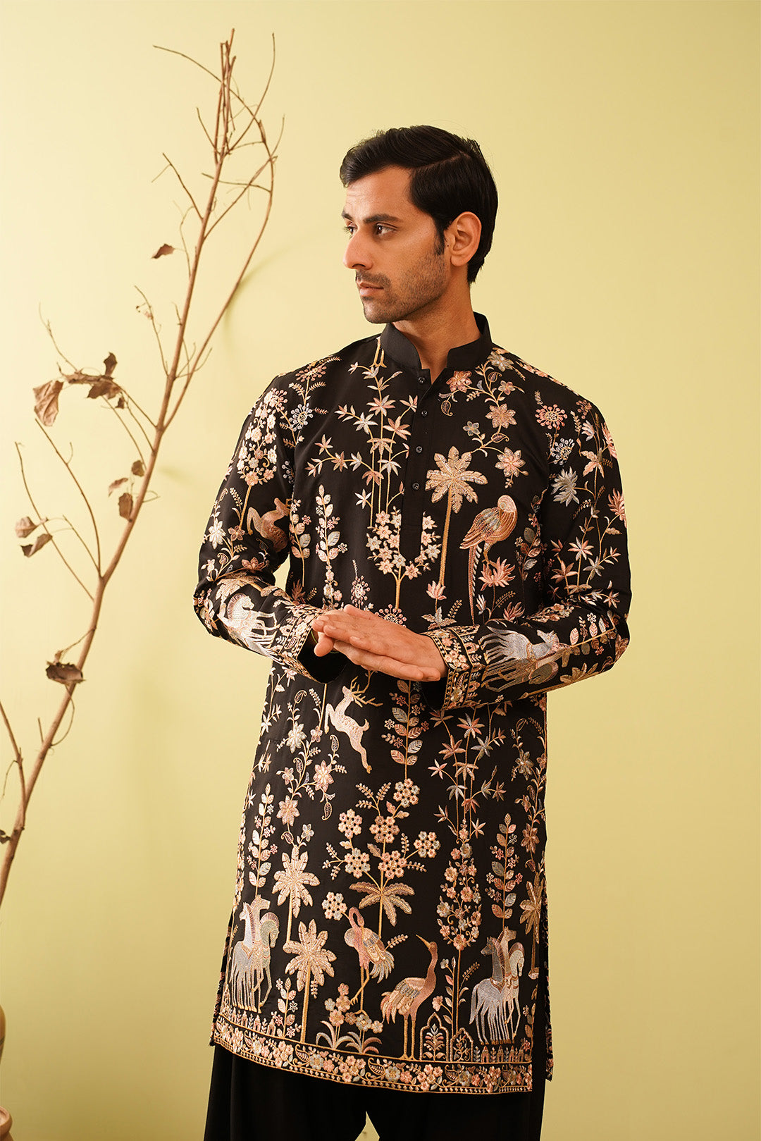 Black Threadwork Motifs Kurta Set - The Absolute House Of Design