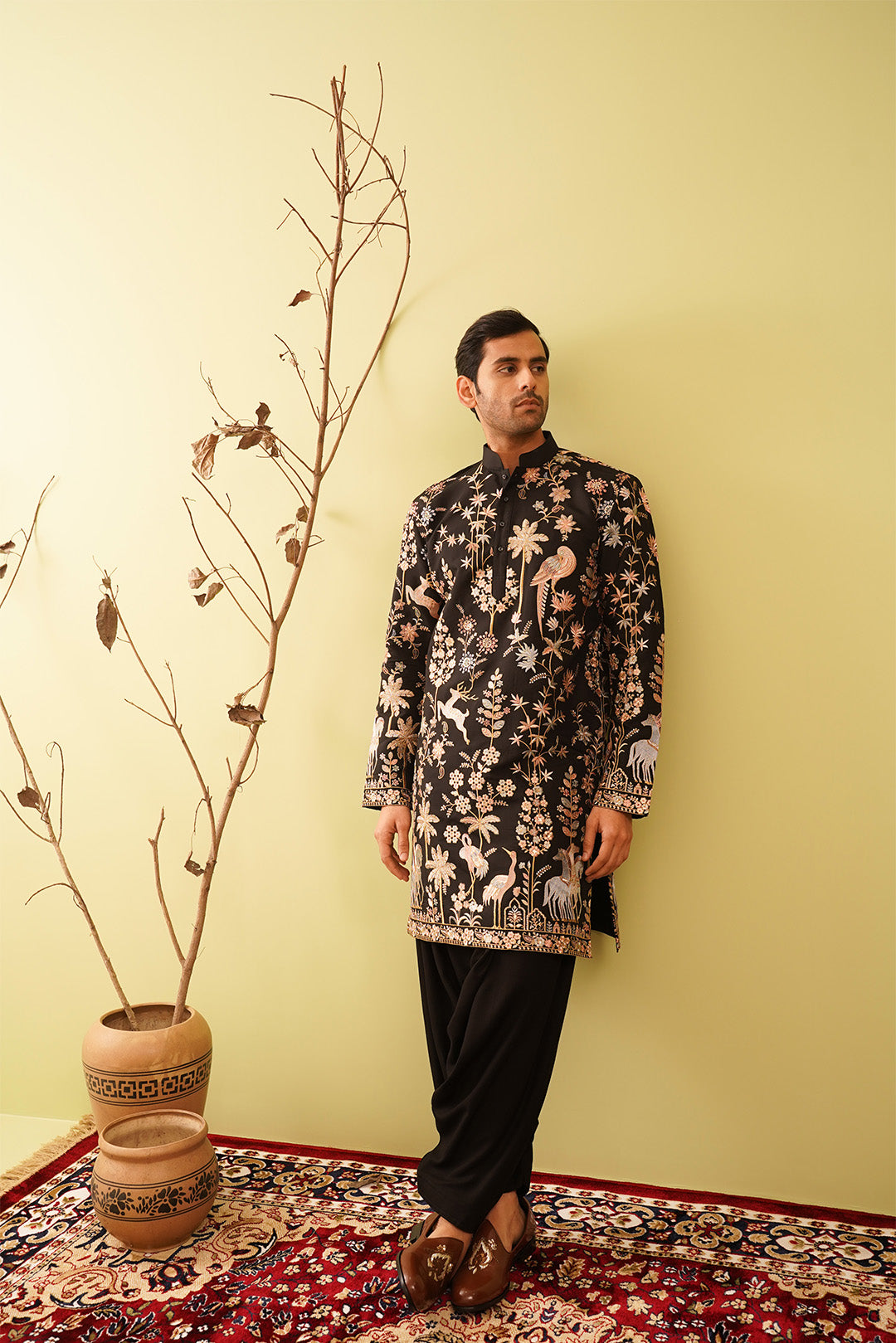Black Threadwork Motifs Kurta Set - The Absolute House Of Design