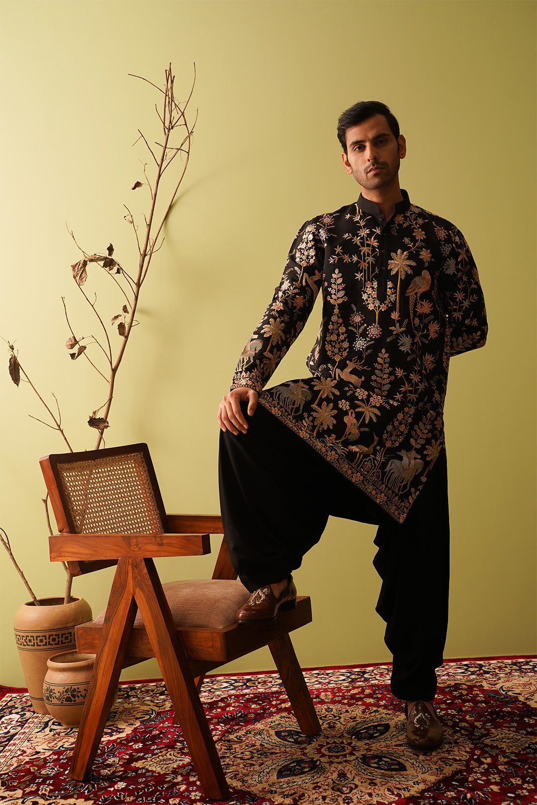 Black Threadwork Motifs Kurta Set - The Absolute House Of Design