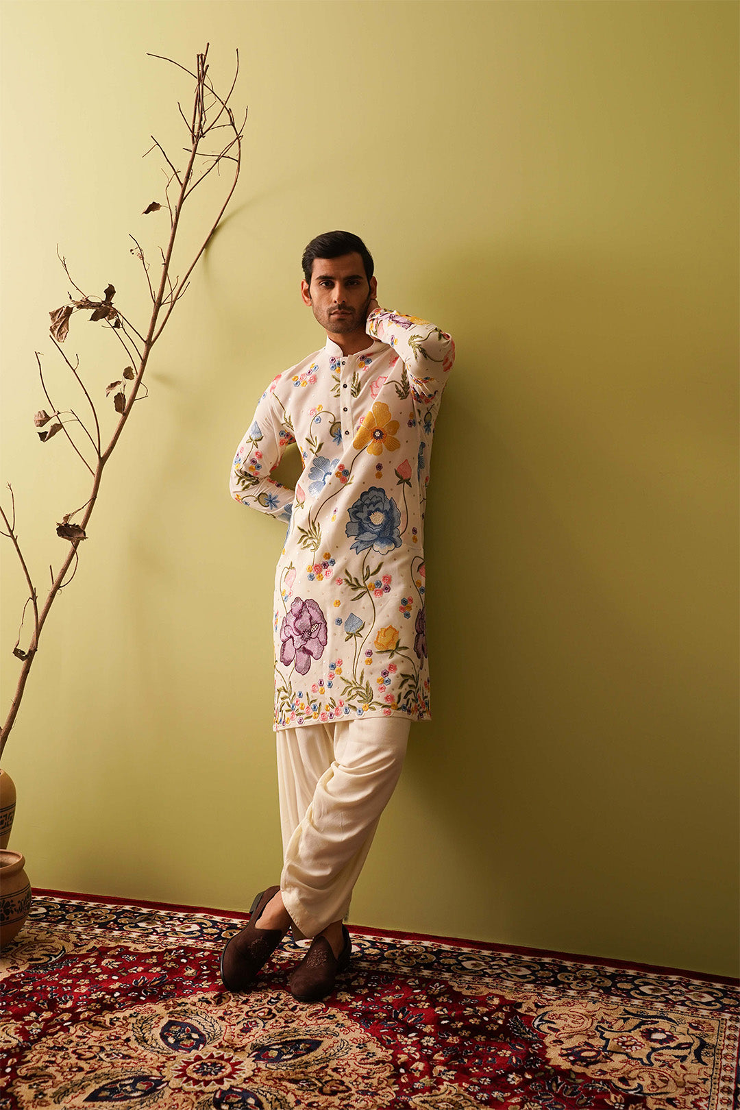 Floral Embroidery Threadwork Kurta set - The Absolute House Of Design
