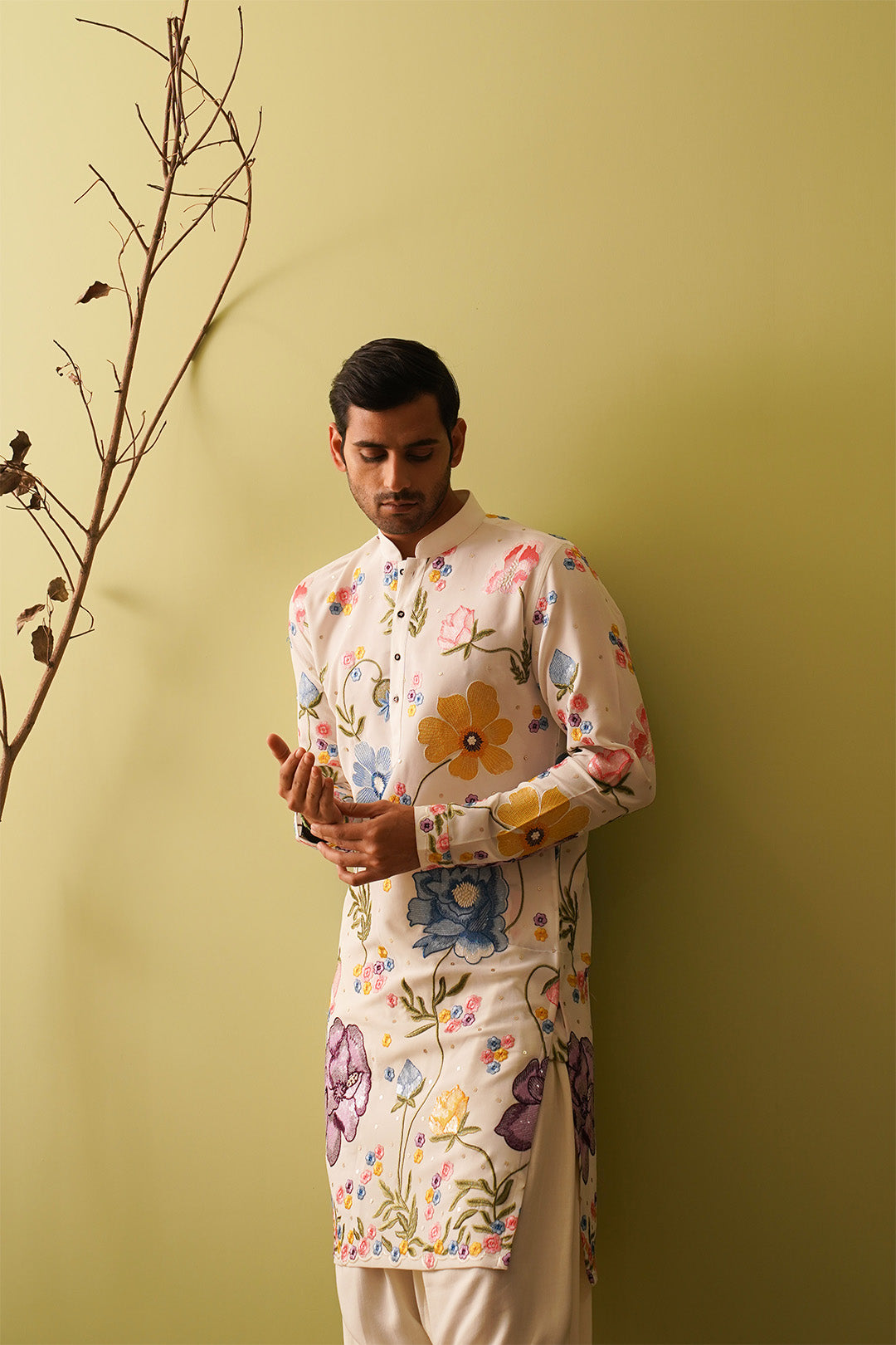 Floral Embroidery Threadwork Kurta set - The Absolute House Of Design