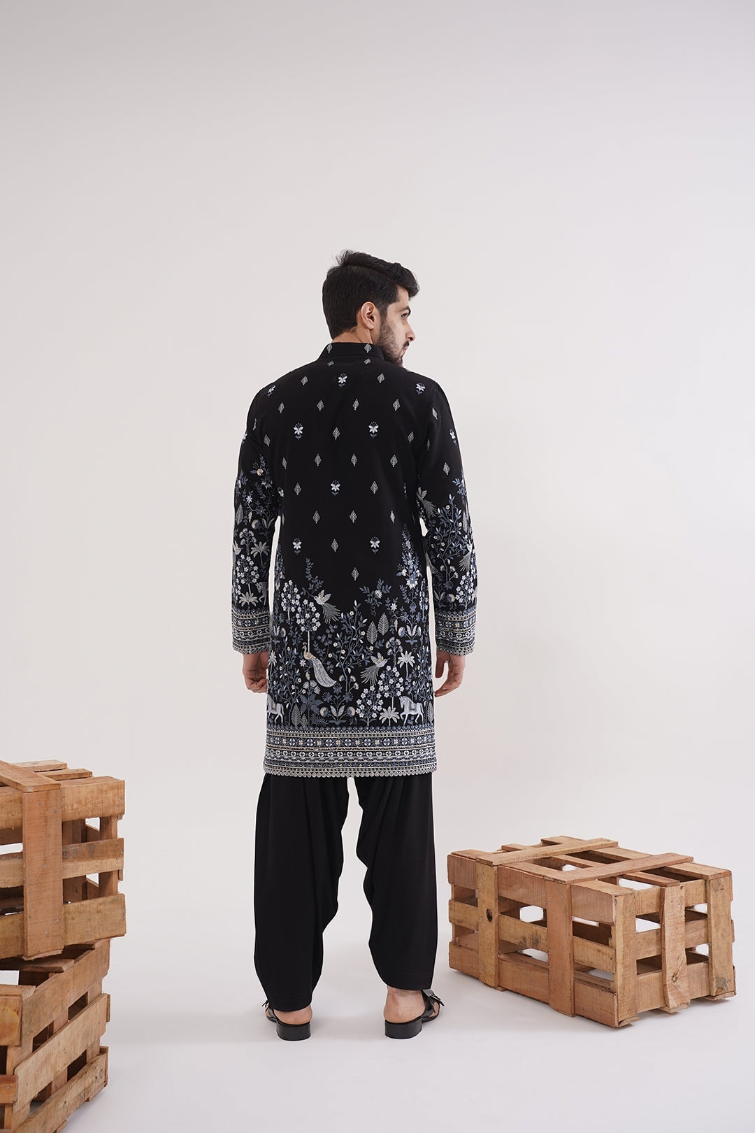 Blue & Black Threadwork Kurta Set - The Absolute House Of Design
