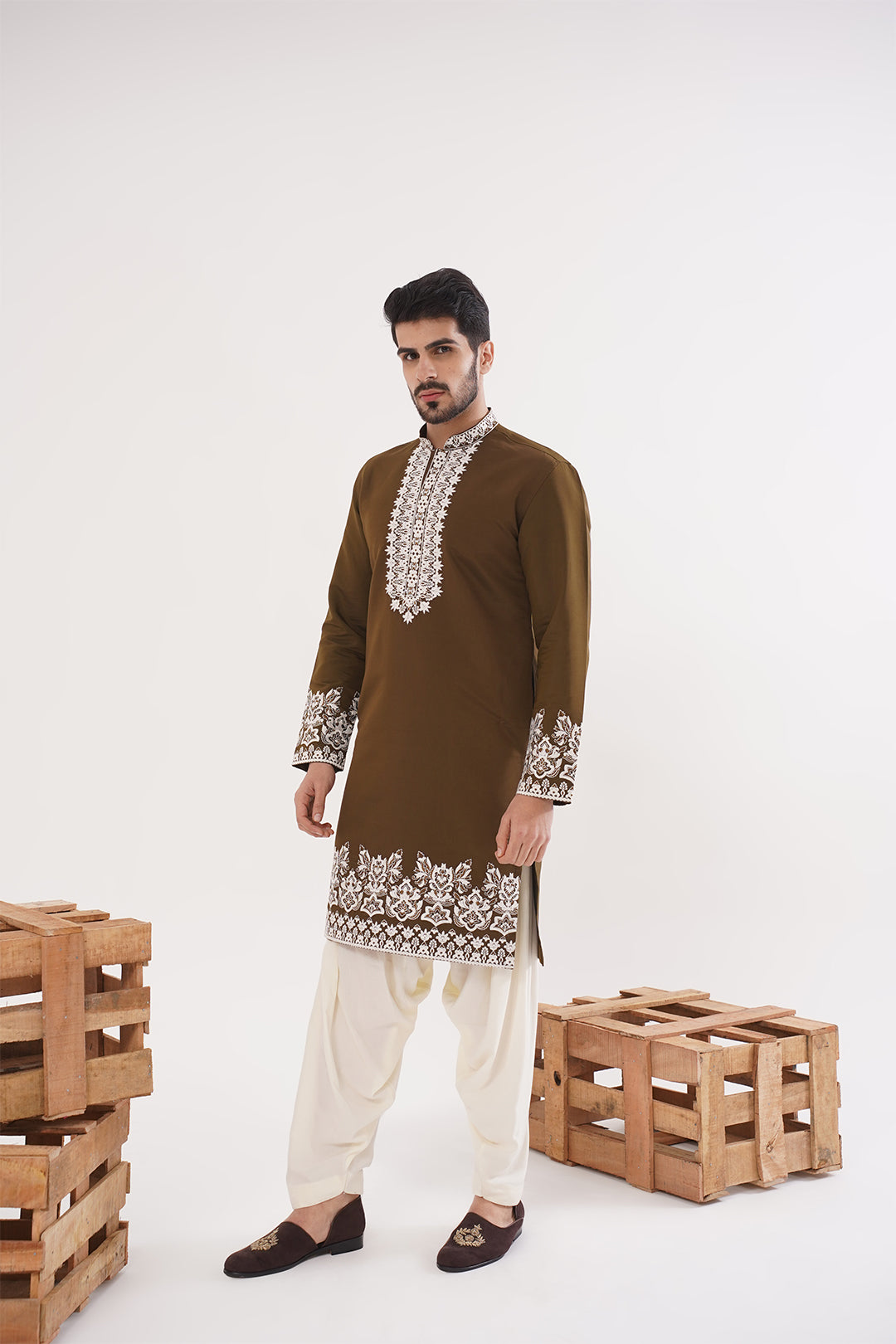 Brown Neckwork Kurta set - The Absolute House Of Design