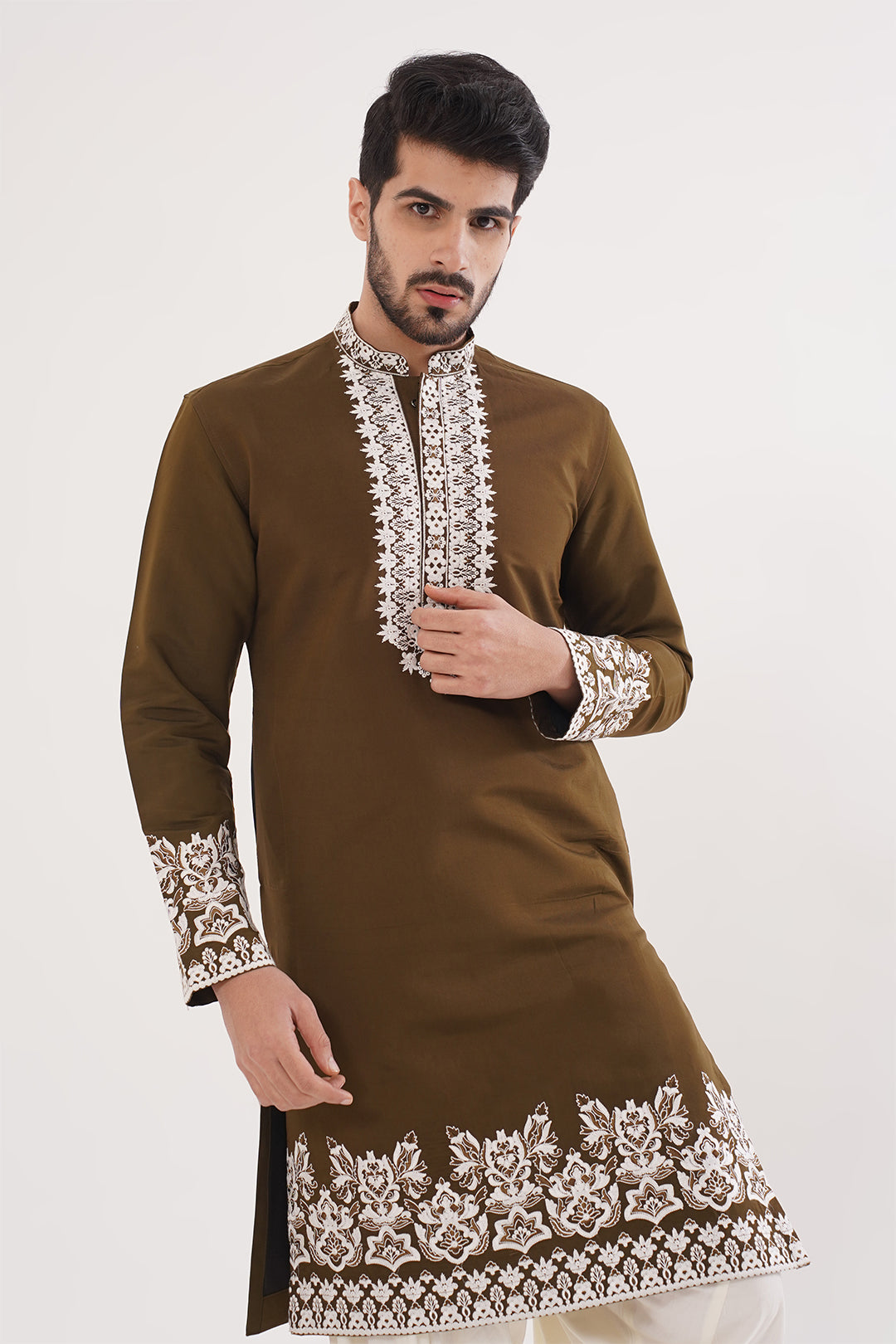 Brown Neckwork Kurta set - The Absolute House Of Design