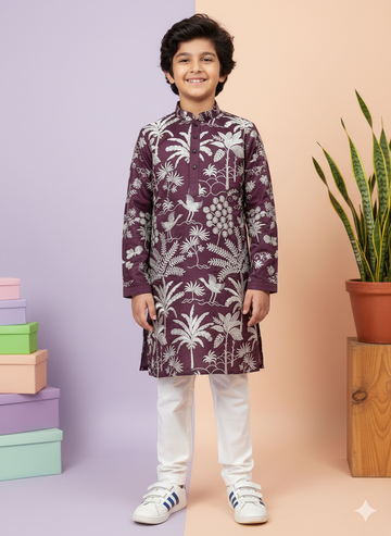 Purple motif kurta set