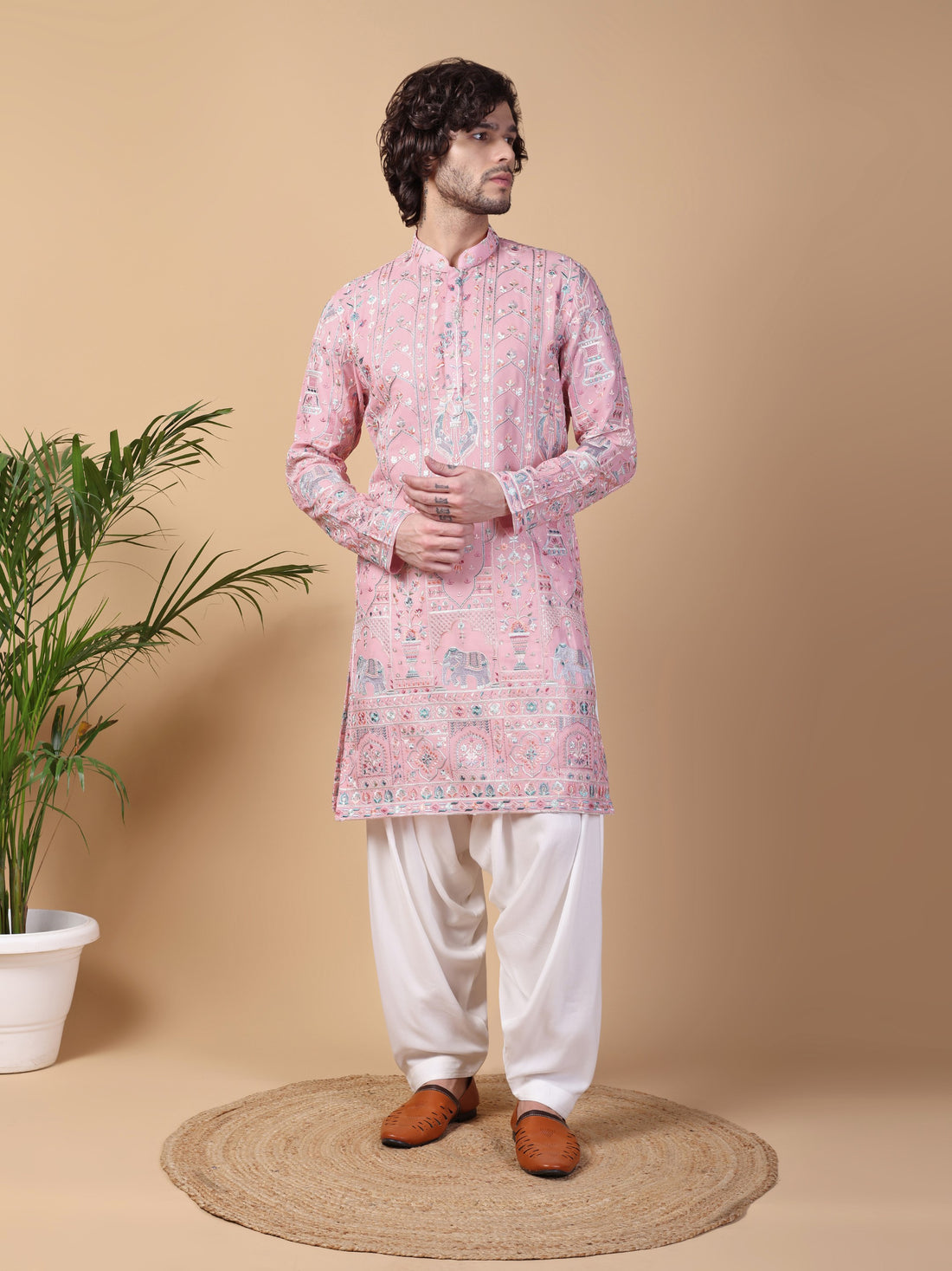 Blush Pink Motif Kurta Set