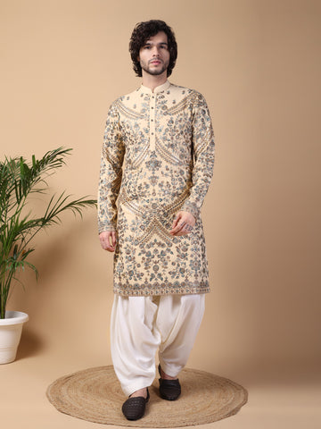 Beige & Gold Kurta Set