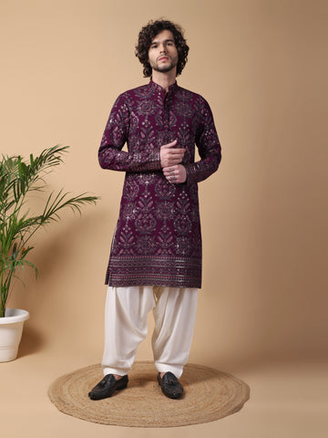 Wine Sequin Kurta Set